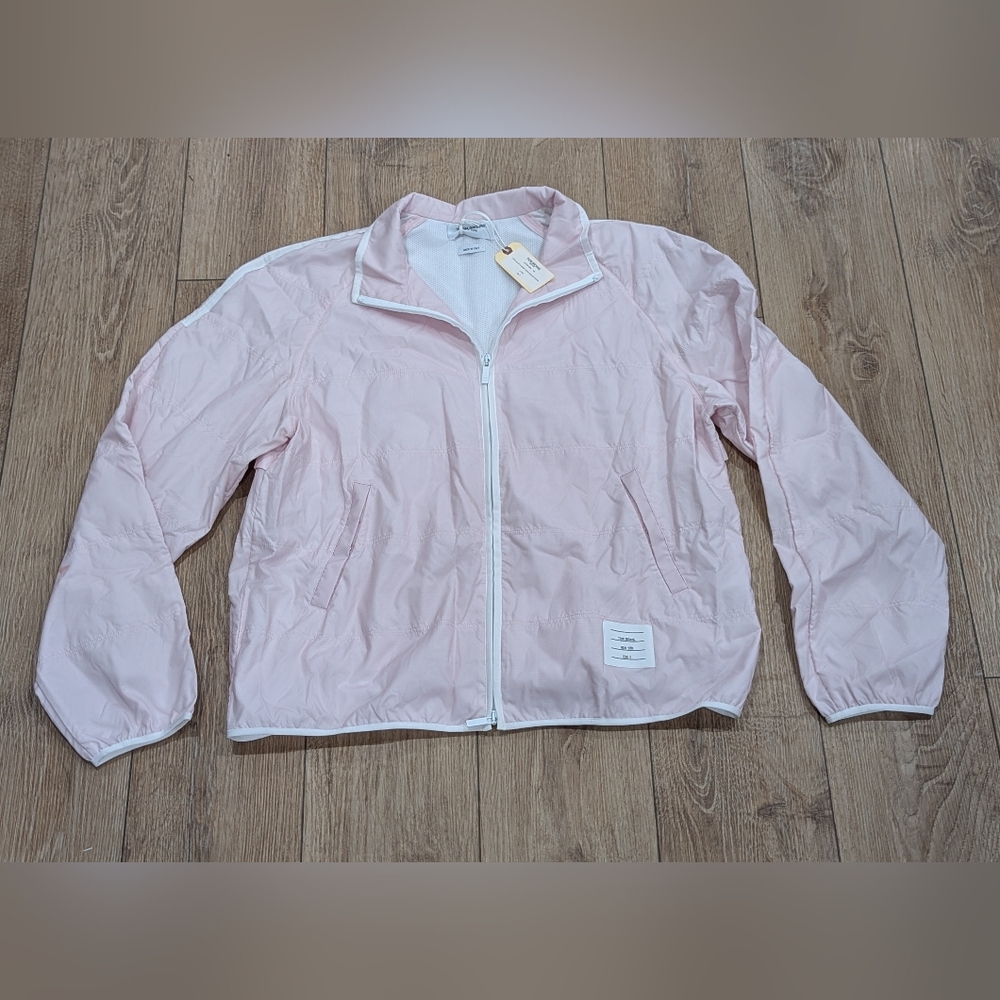$1850 Mens Thom Browne Contrast Logo 4 Bar Coaches Jacket Light Pink 3 - Large